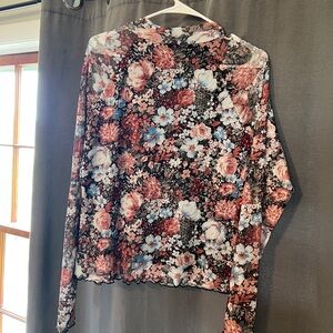 Amazon Pink Long Sleeve Sheer floral Blouse